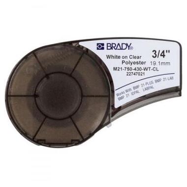 Лента для принтера этикеток Brady полиэстр 19.05mm/6.4m. Белый на Прозрачном (M21-750-430-WT-CL) фото №1