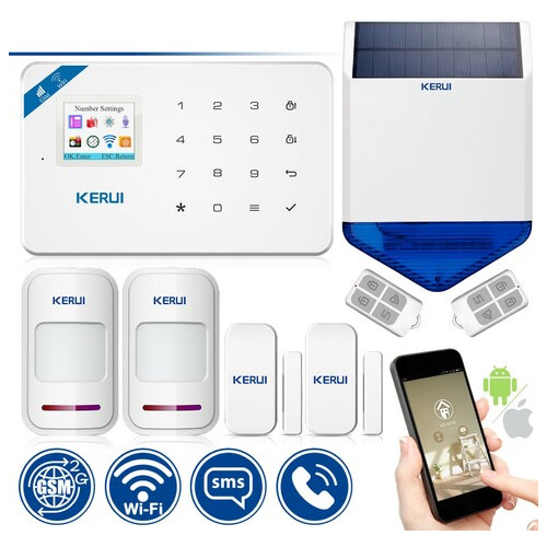 Комплект бездротової GSM сигналізації Kerui W18 WI-FI сирена сонячної батареї (DJFJFGY7F8FJJFKLM) фото №2